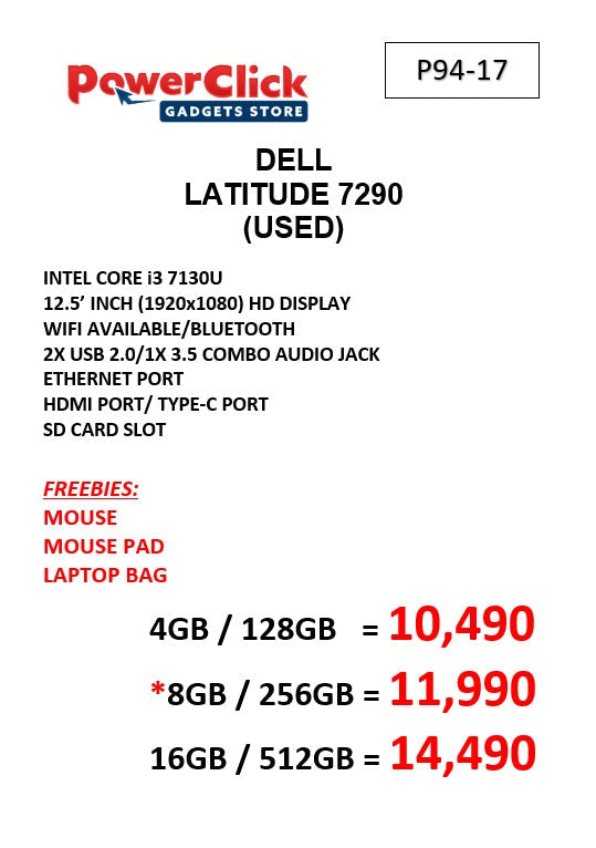 DELL LATITUDE 7290 CORE i3 - 7TH - 16GB / 512GB M.2 (P94-17-C) - USED LAPTOPS #
